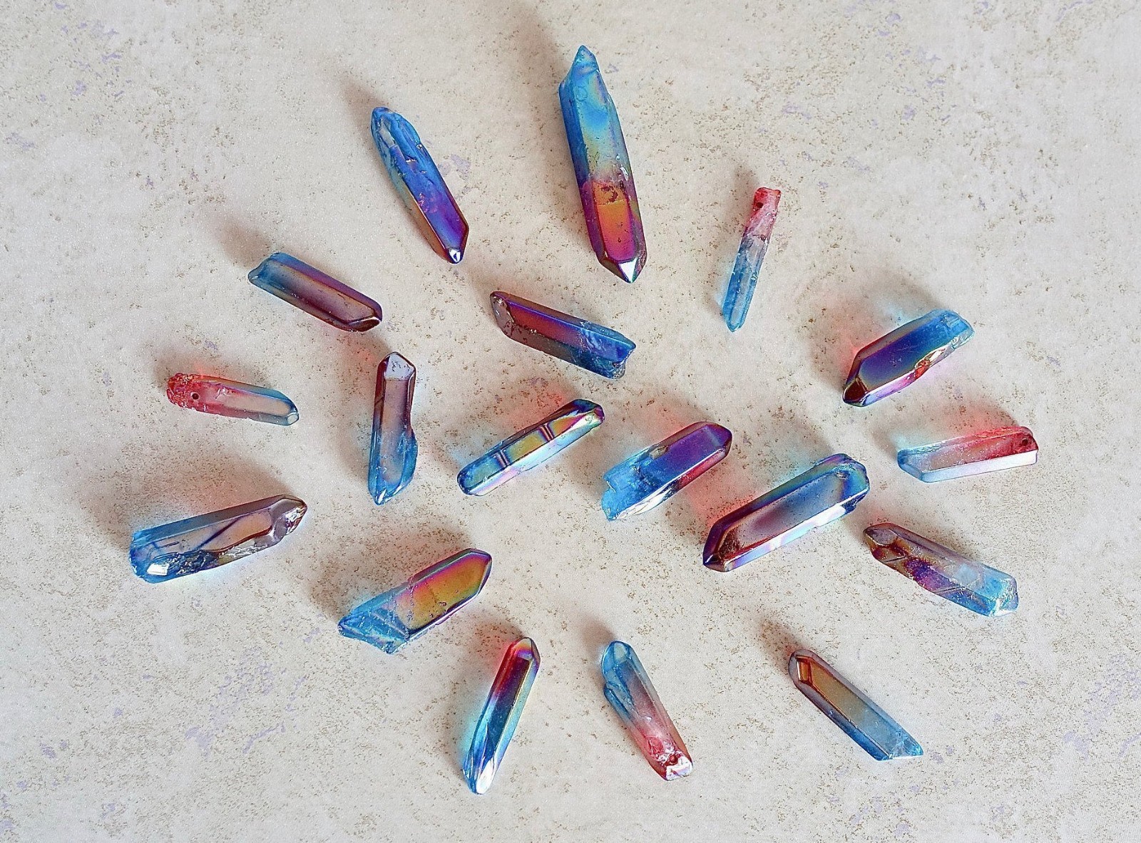 Blue Aqua Aura & Ruby Aura Quartz Point Natural Crystal Healing Wand Reiki Energ