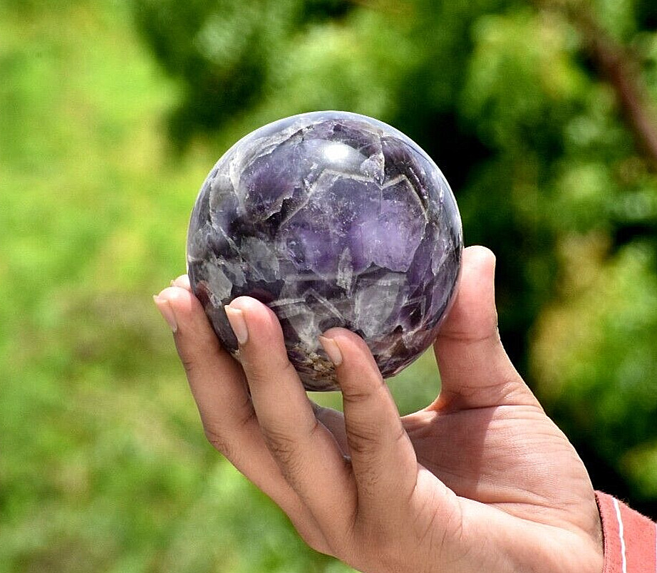 90 MM Beautiful Amethyst Quartz Crystal Sphere Spiritual Healing Meditation Aid