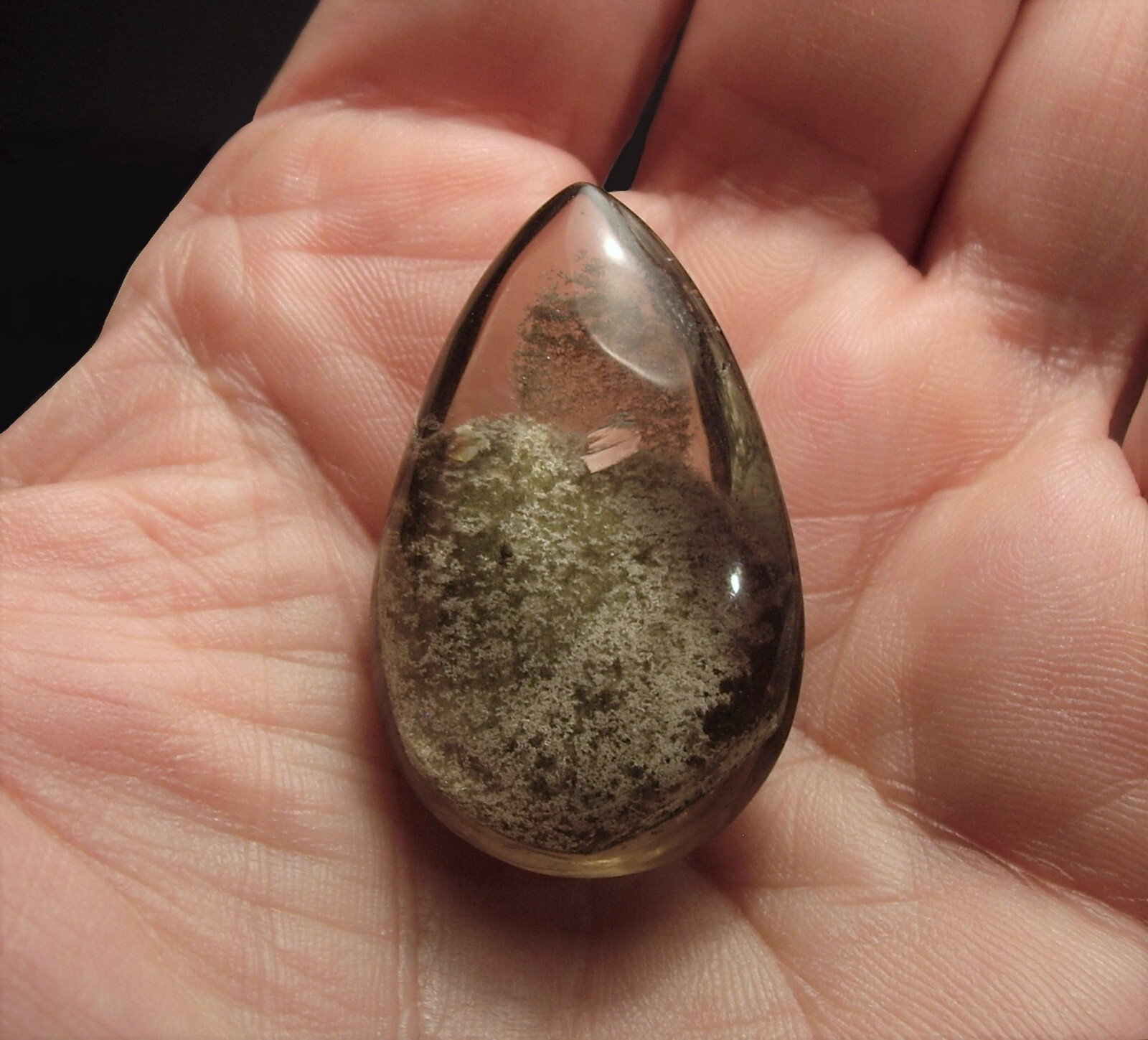Scenic Quartz Polished Teardrop Crystal w/ Unknown Squiggly Inclusions