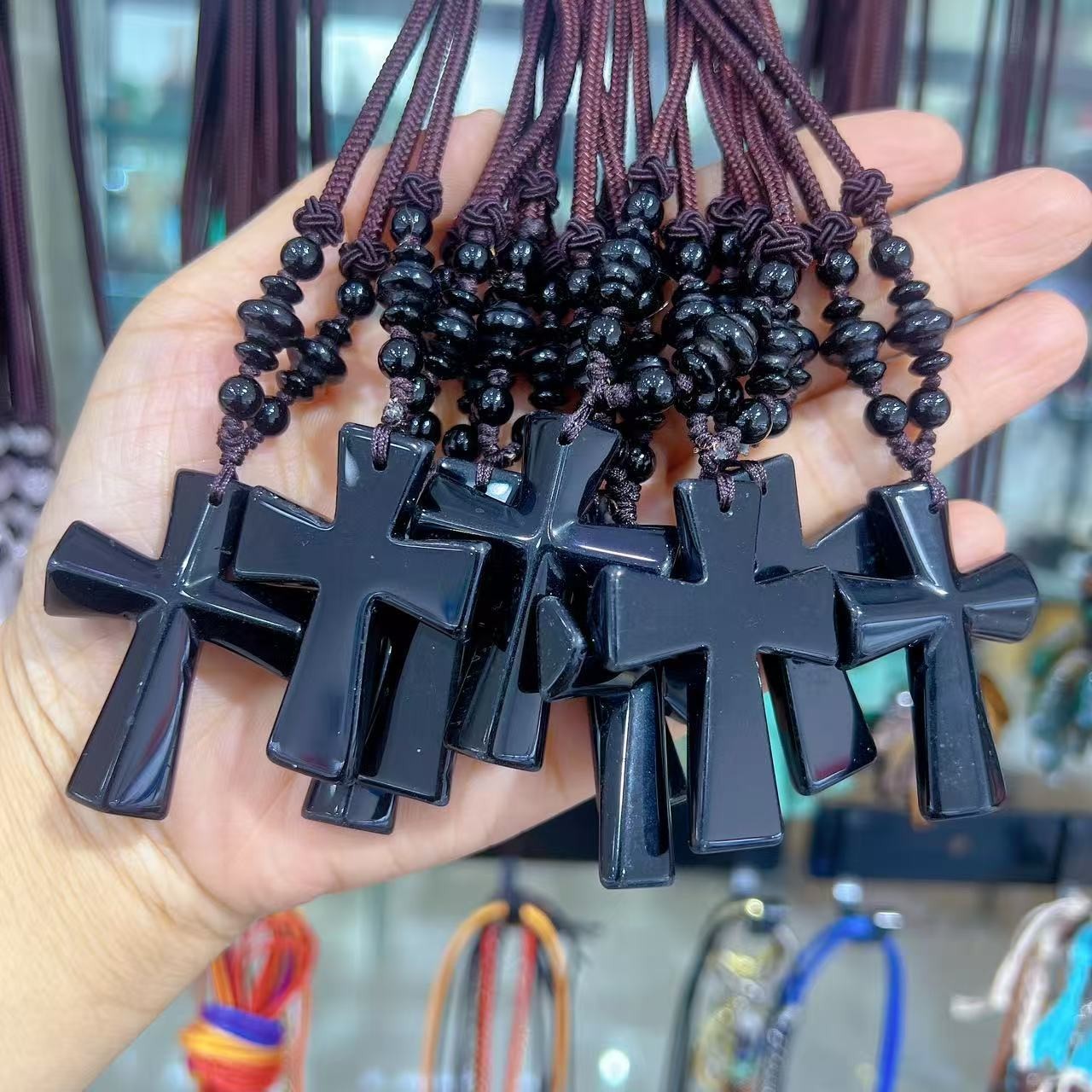 Cross Shaped Gemstone Pendant Necklace For women men Healing Chakra 1pcs