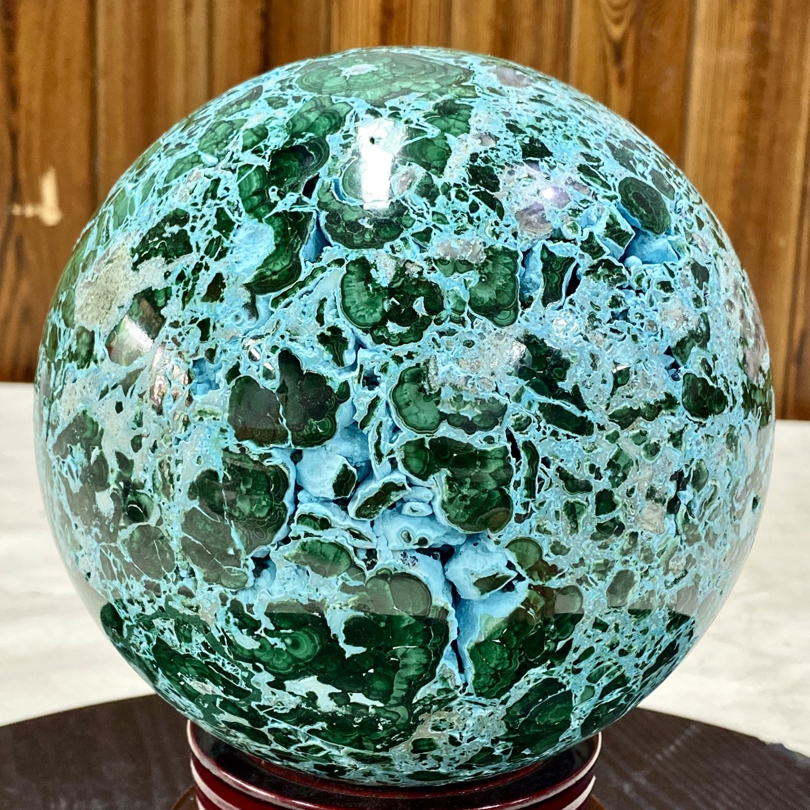 14LB Natural Gloss Polishing Blue Green Silicon Malachite Crystal Ball Energy