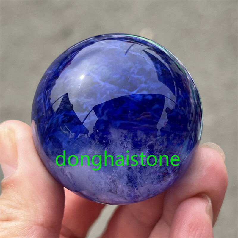 40mm+ Hand Carved Blue Smelting Sphere Quartz Crystal Ball Healing Decor 1PC