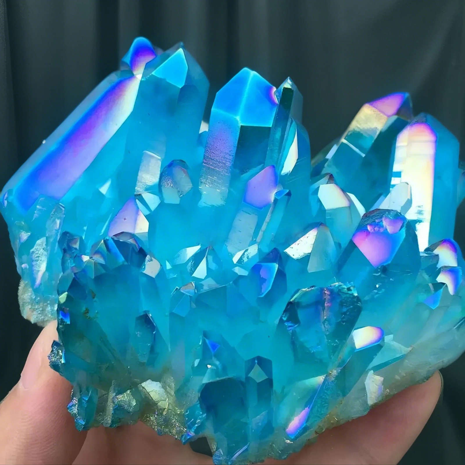Rainbow Titanium Aura Blue Crystal Healing Cluster Geode Rock Decoration 80-100G