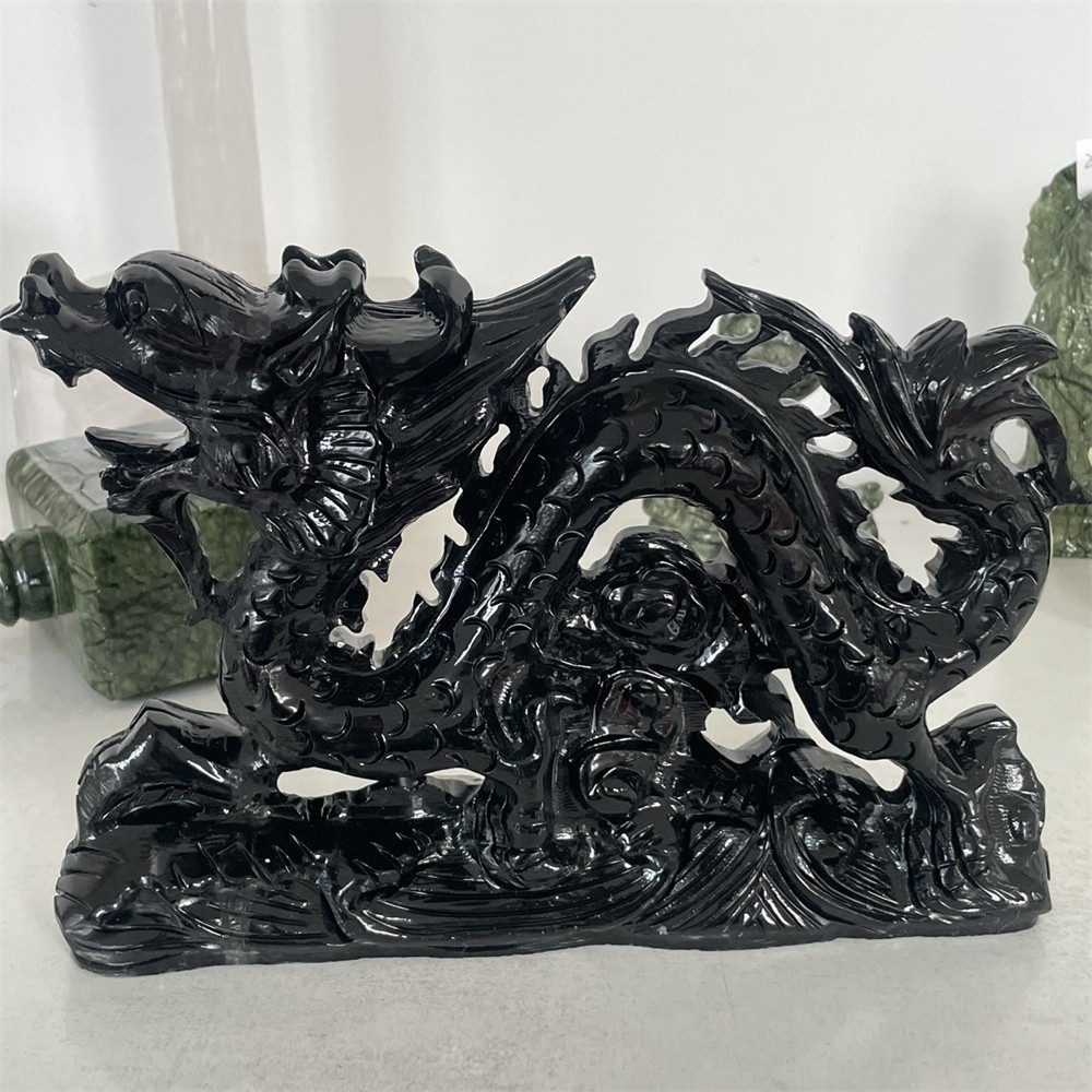 7.1LB 11″ Natural Black Obsidian Dragon Carving Crystal Quartz Reiki Statue