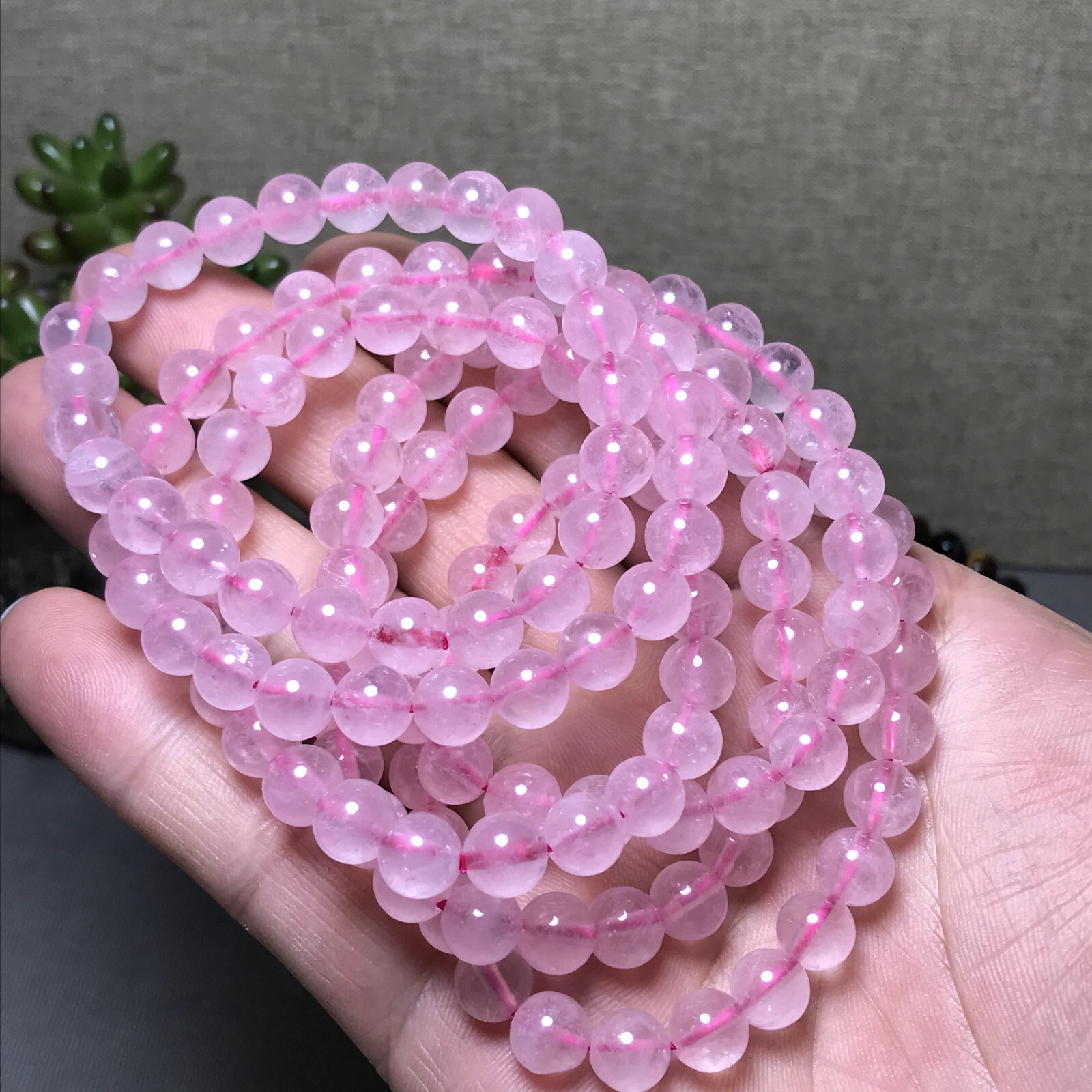 5Pcs Wholesal Natural powder crystal Pink bracelets Crystal ball sphere 8mm