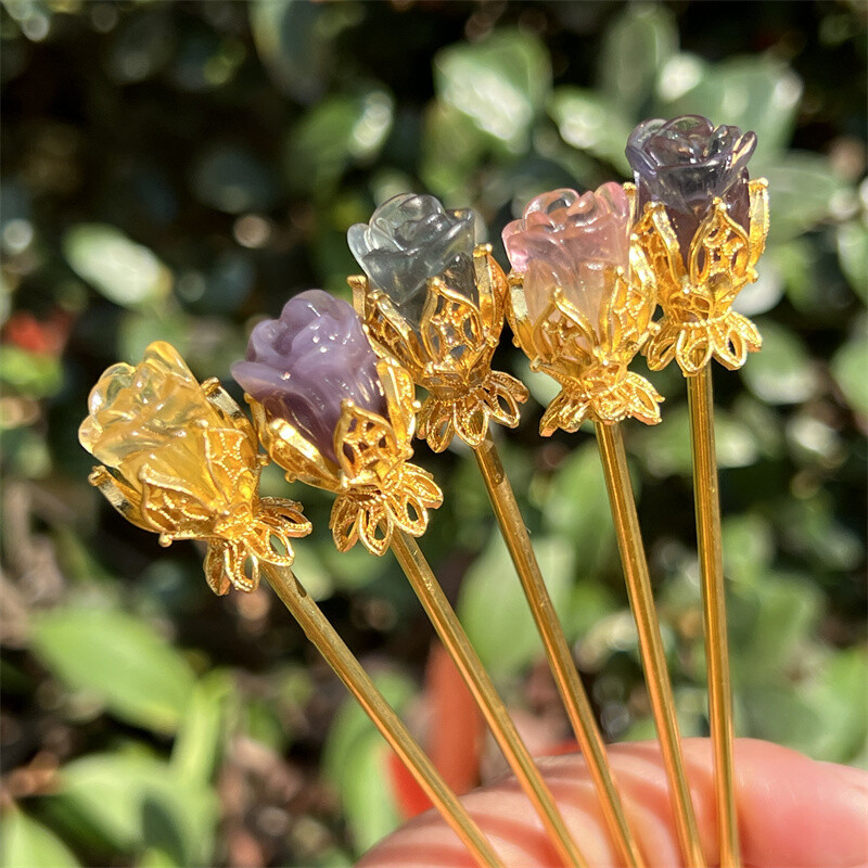 5pcs Natural Fluorite Rose flower skull Quartz Crystal Skull Reiki Healing Gem
