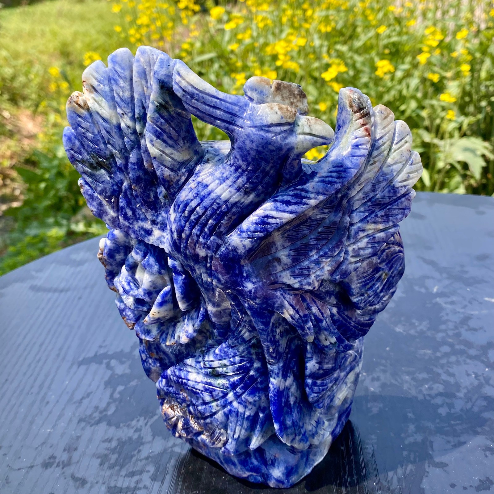 3.8LB Natural Blue Lace Stone Hand Carved Phoenix Crystal Figurine Home Decor