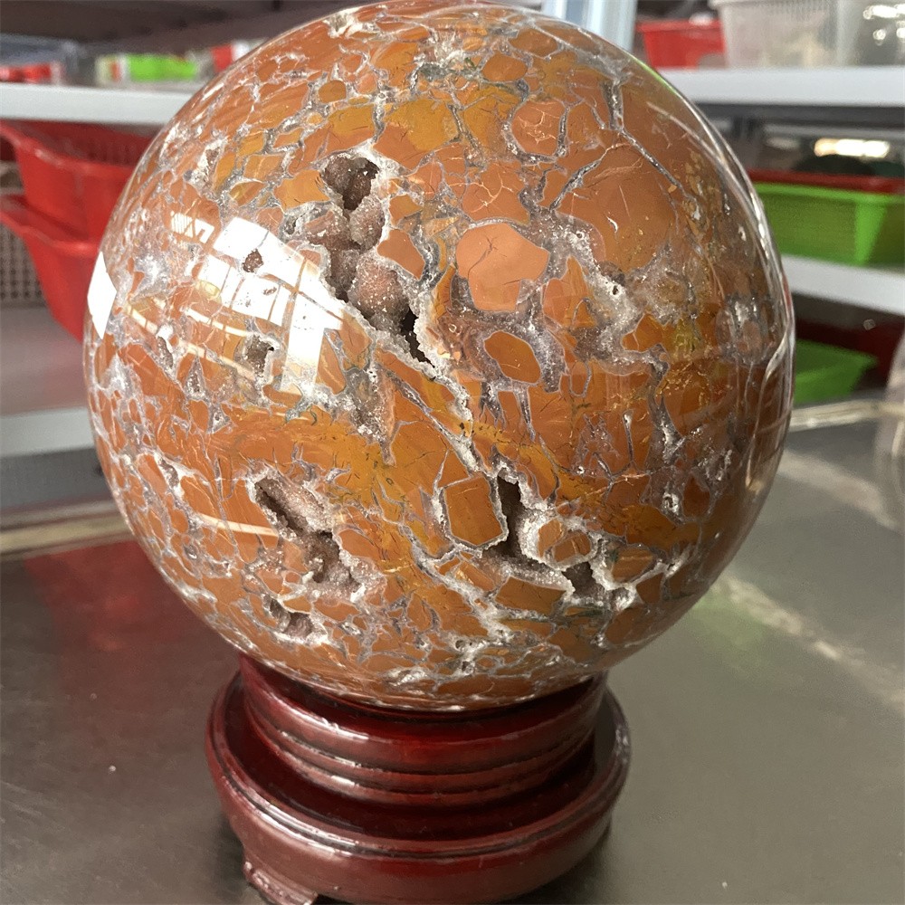 Random1pc19.9LB 7.2″ Natural Geode Indonesian Agate Sphere Heal Reiki Ball Decor