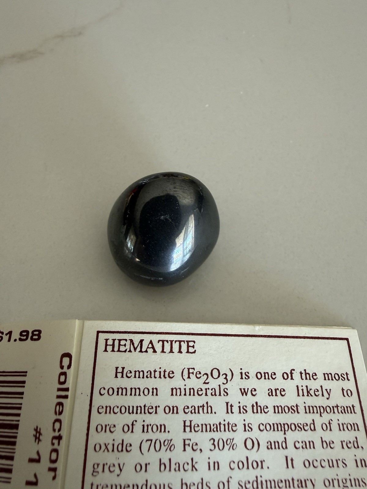 Hematite Tumbled Stone .5″ Brazilian Stone – Shiny – Mirror Properties with Card