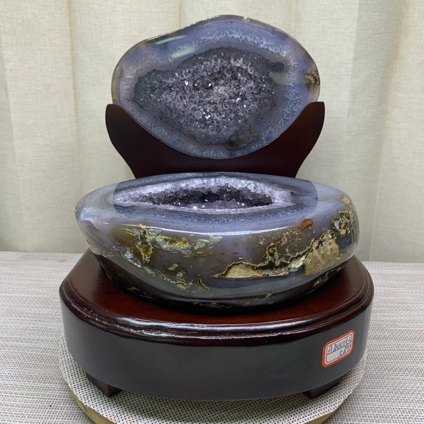 13LBNatural Agate Geode Crystal Cluster Wealth Treasure Bowl HomeDecor WithStand