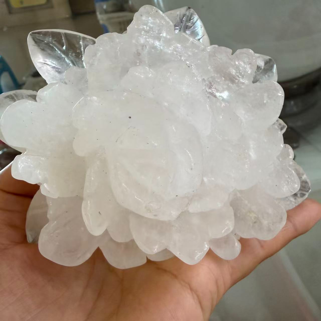 1pc Natural White Quartz Carved Crystal Flower Skull Reiki Healing Decor Gift