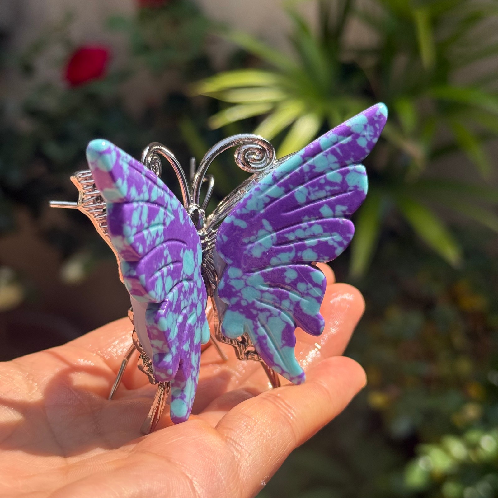3.6″ hand carved unknown Butterfly Reiki Crystal Skull Decor gift 1pc