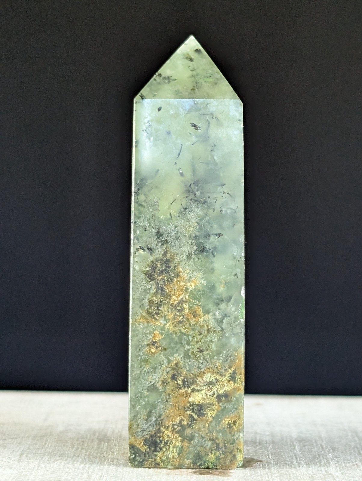 Prehnite Tower Point Crystal Raw Side Gemstone Wand Reiki