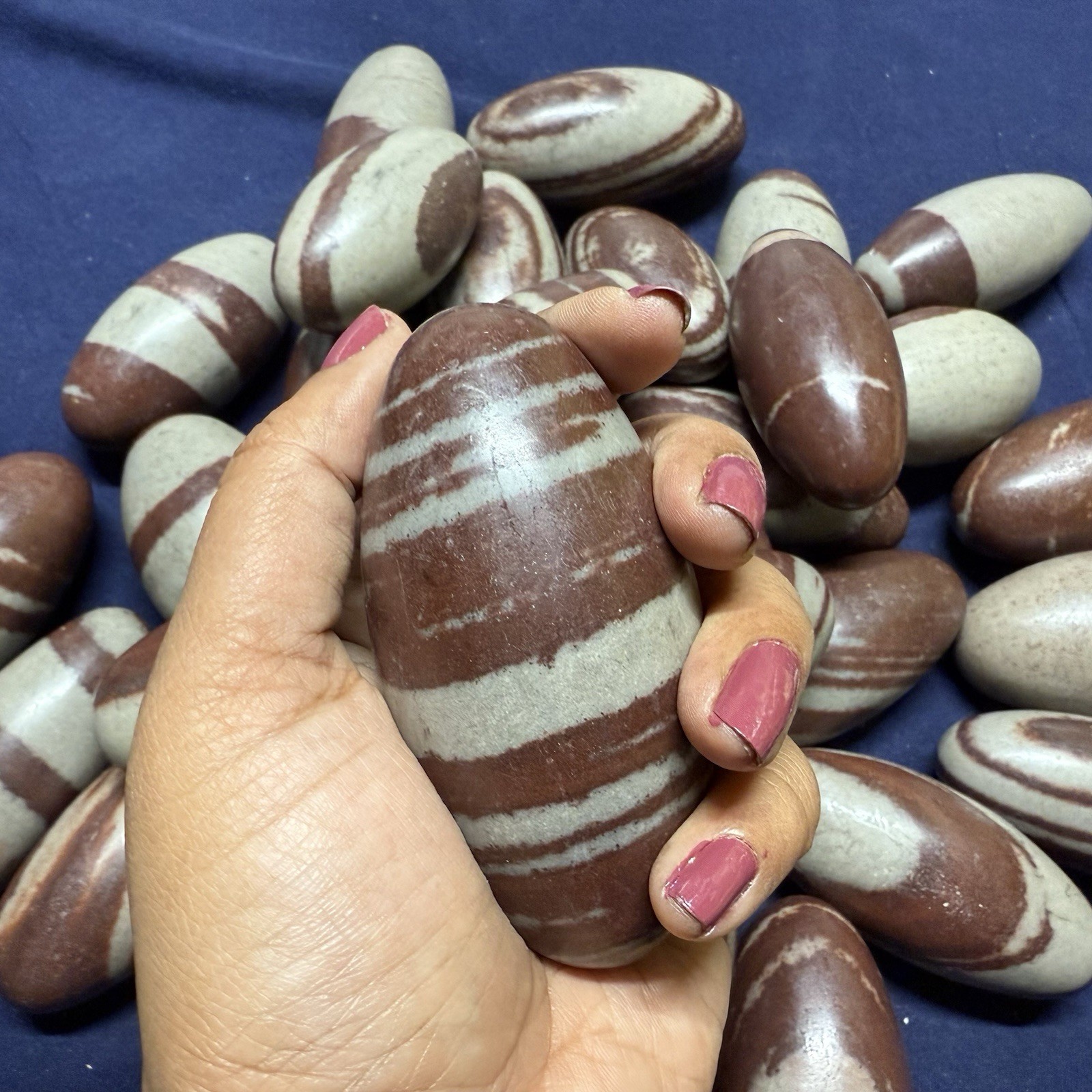 3” Shiva Lingam stone from India – Narmada River – Palm size Shivalingam – 1 pc