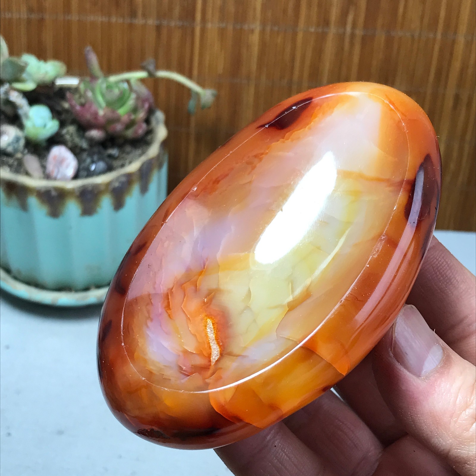 105-65-28mm Rare NATURAL red agate ashtray Hand polishing Crystal specimen A4319