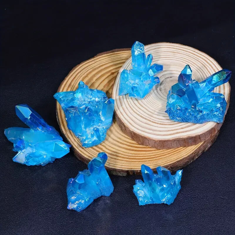Aqua Aura Blue Quartz Titanium Cluster Mineral Specimen Healing Crystal 80-110g