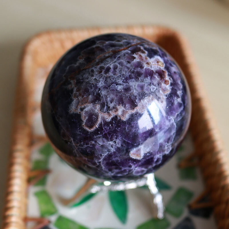 Natural Dream Amethyst Reiki Healing quartz sphere ball crystal stone 66mm stand