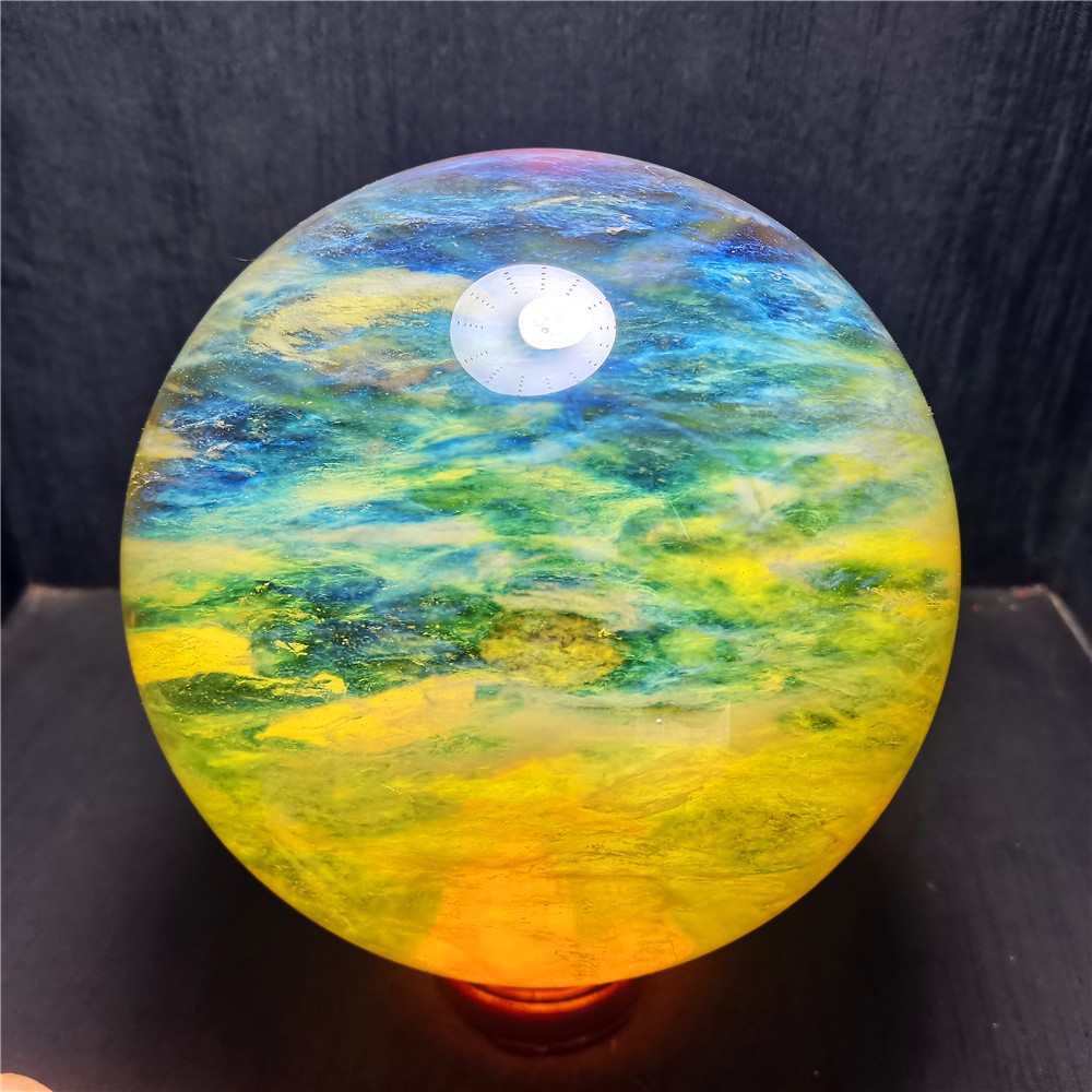 TOP 4000g Clear Polished Yellow Blue Ball Smelting Stone Randomly 1PC