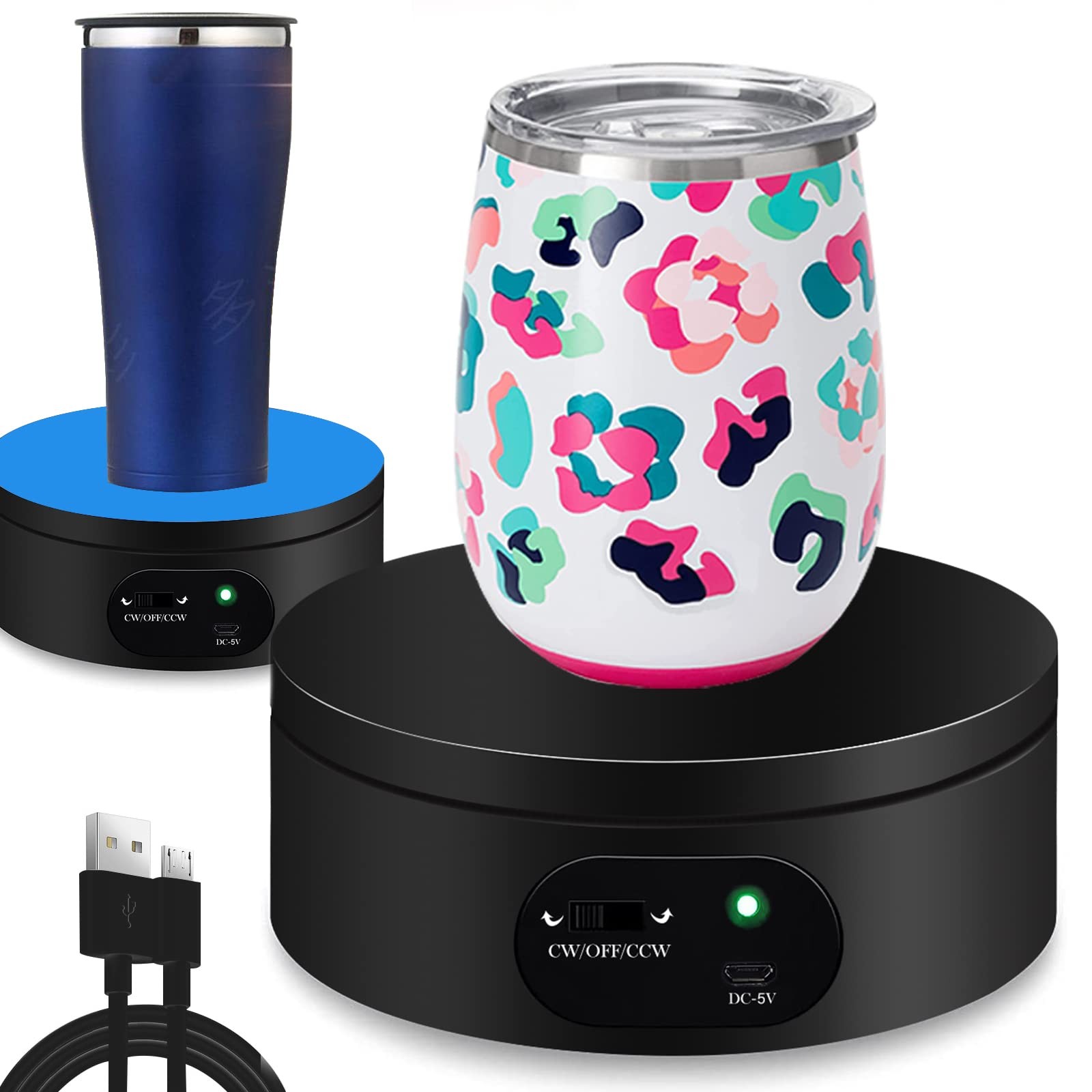 Motorized Rotating Display Stand 360° Turntable Epoxy Glitter Tumbler Black 4.72