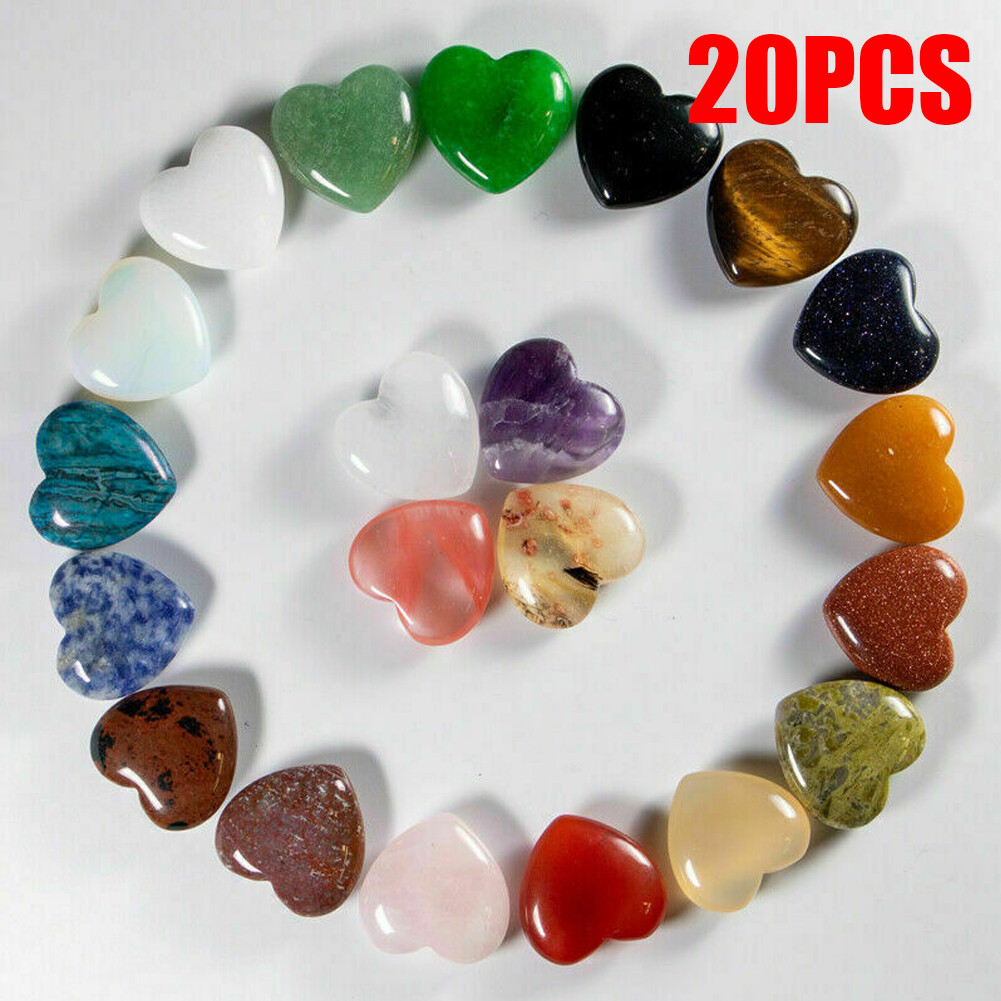 20PCS 20mm Natural Crystal Quartz Carved Heart shaped Healing Love Gemstone ##