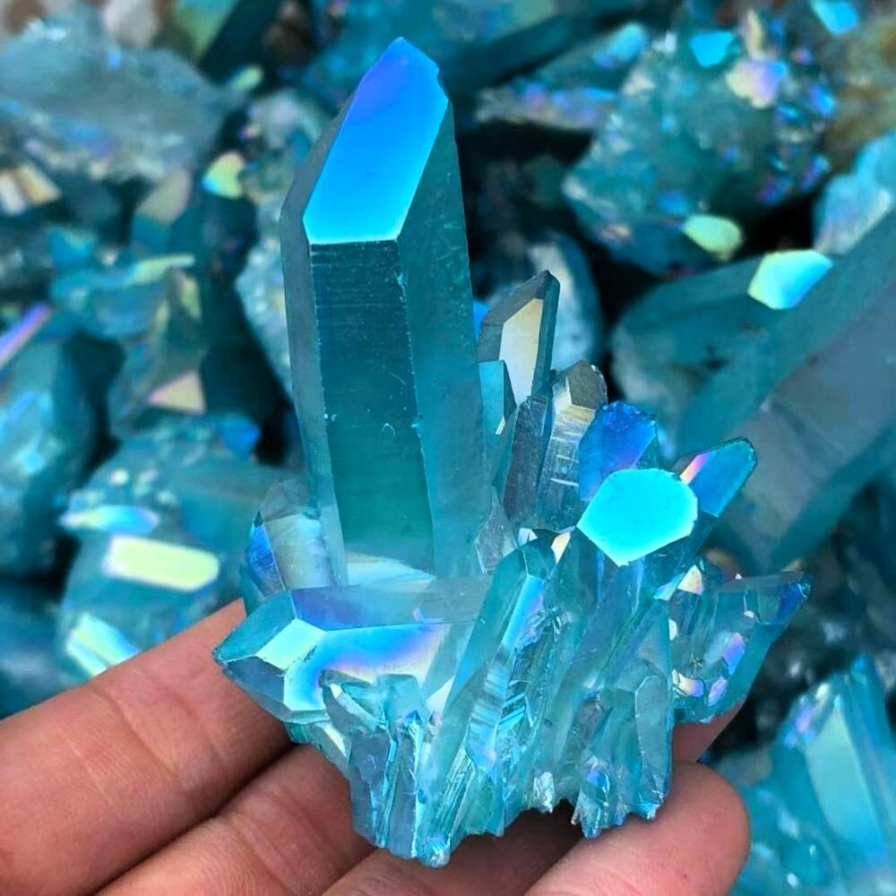 Wholesale Lot 1 Lb Blue Angel Aura Quartz Cluster Rainbow Crystal Healing Energy