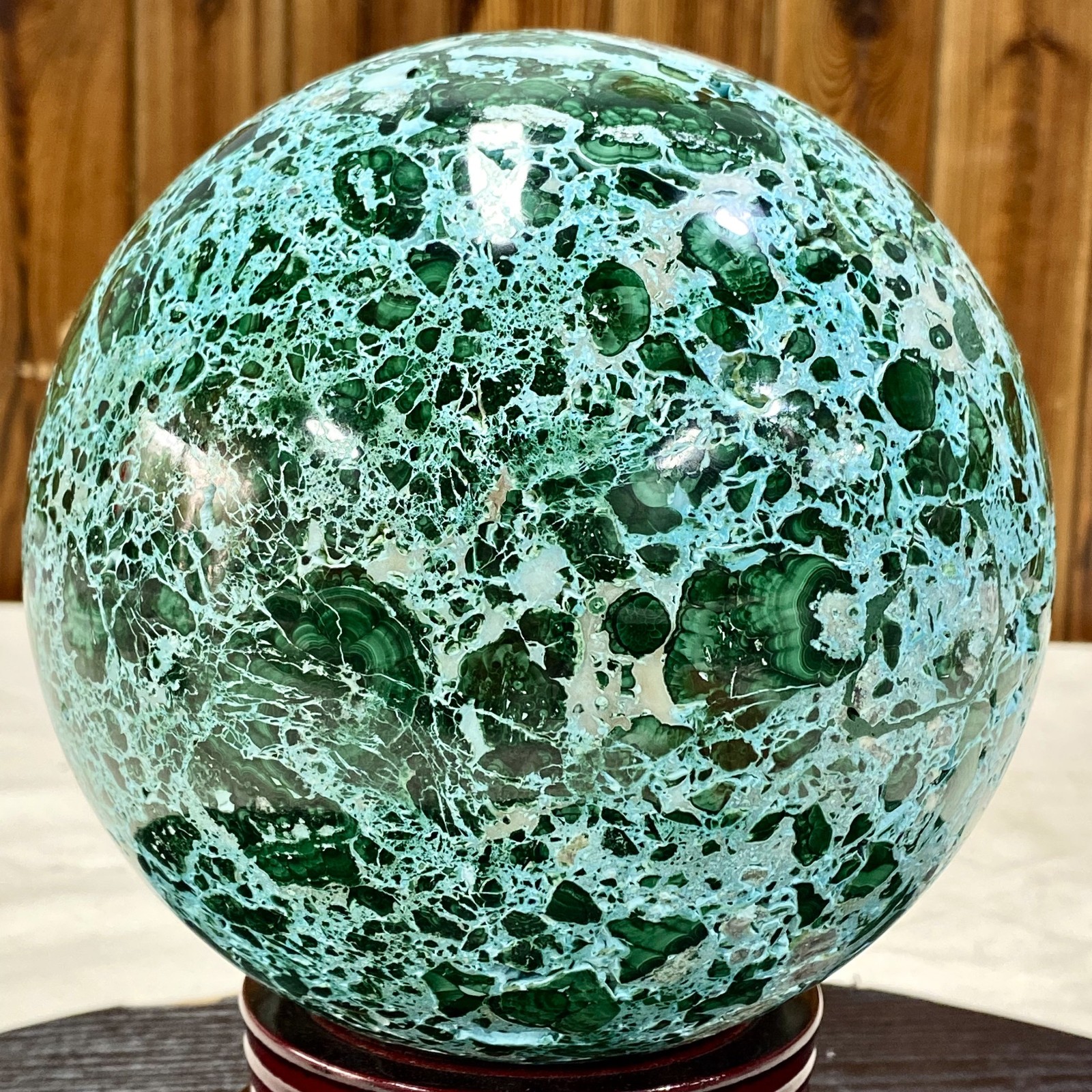 14LB Natural Gloss Polishing Blue Green Silicon Malachite Crystal Ball Energy