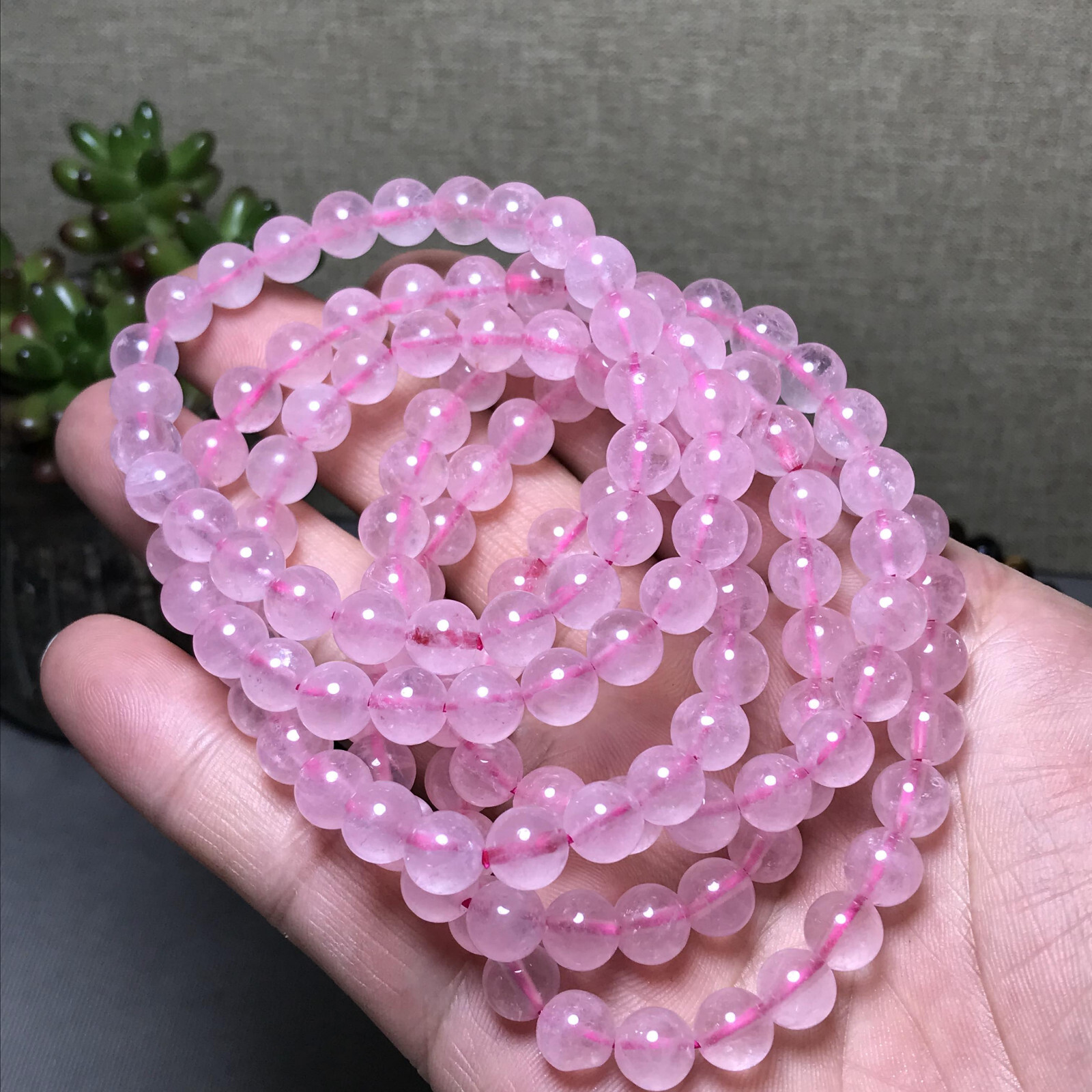 5Pcs Wholesal Natural powder crystal Pink bracelets Crystal ball sphere 8mm