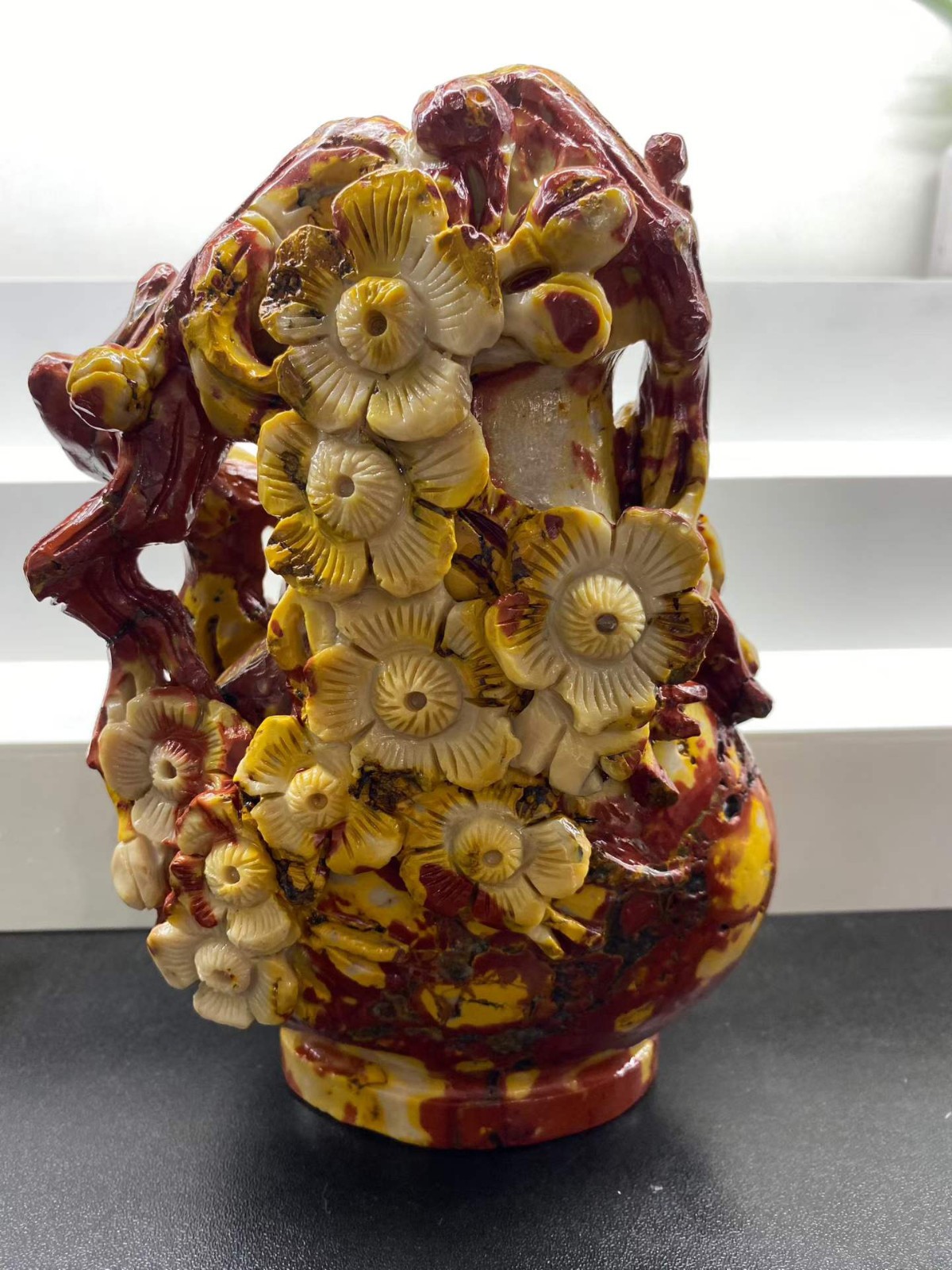 3.17LB Natural Yolk Stone Quartz Carved Flower Skull Crystal Reiki Decor
