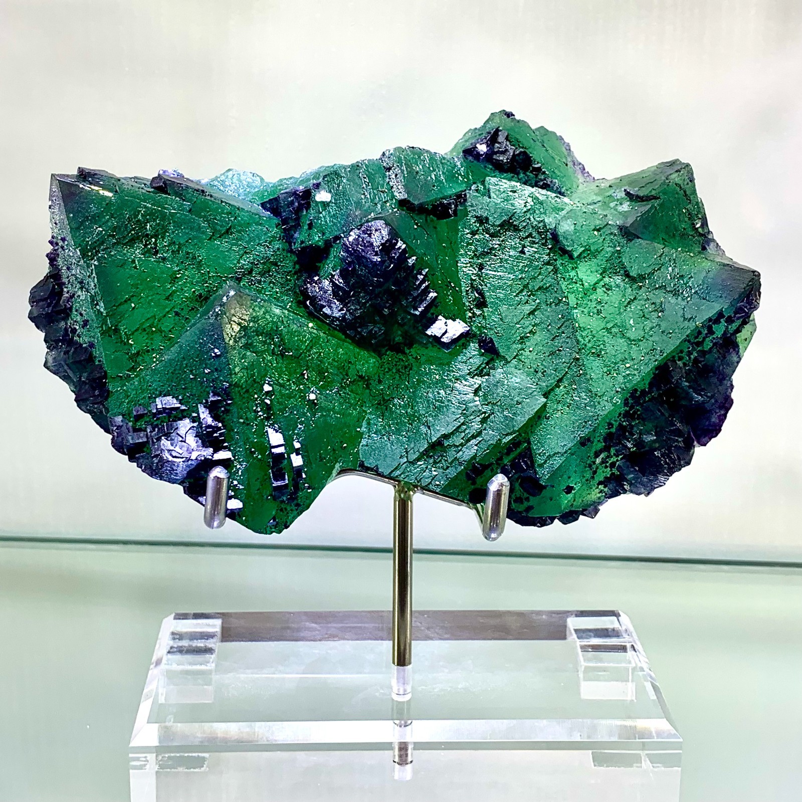 3.45LB Rare transparent green purple cubic Zhejiang fluorite mineral sample