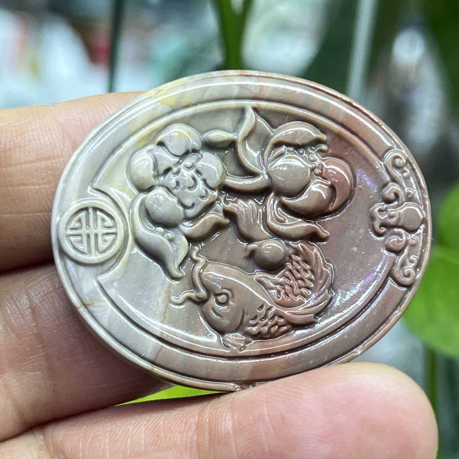 1.5 ” Natural Ocean jasper Carved flower Fish skull Crystal Healing gift1pc
