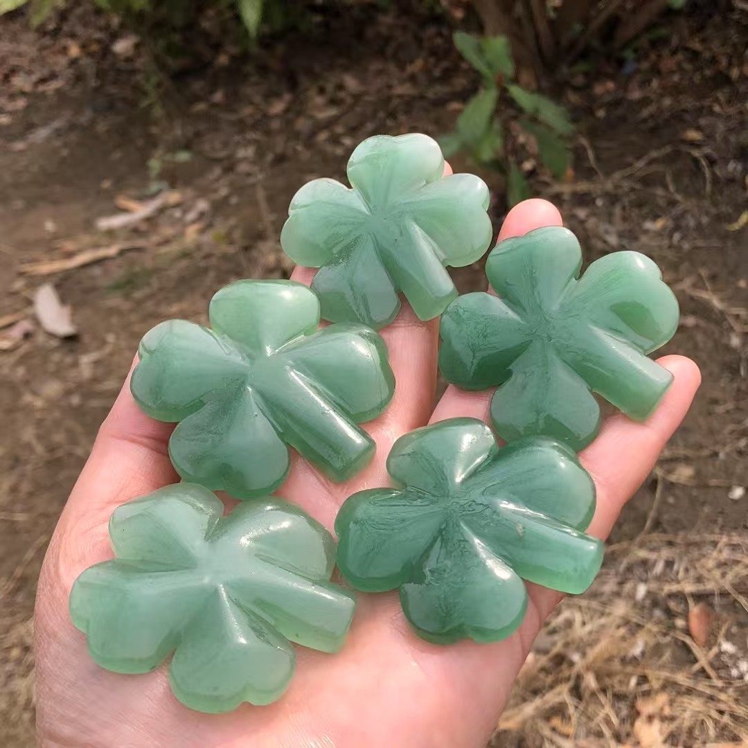 3PC Natural Aventurine Carved Clover Quartz Crystal pendant Reiki Healing 2″
