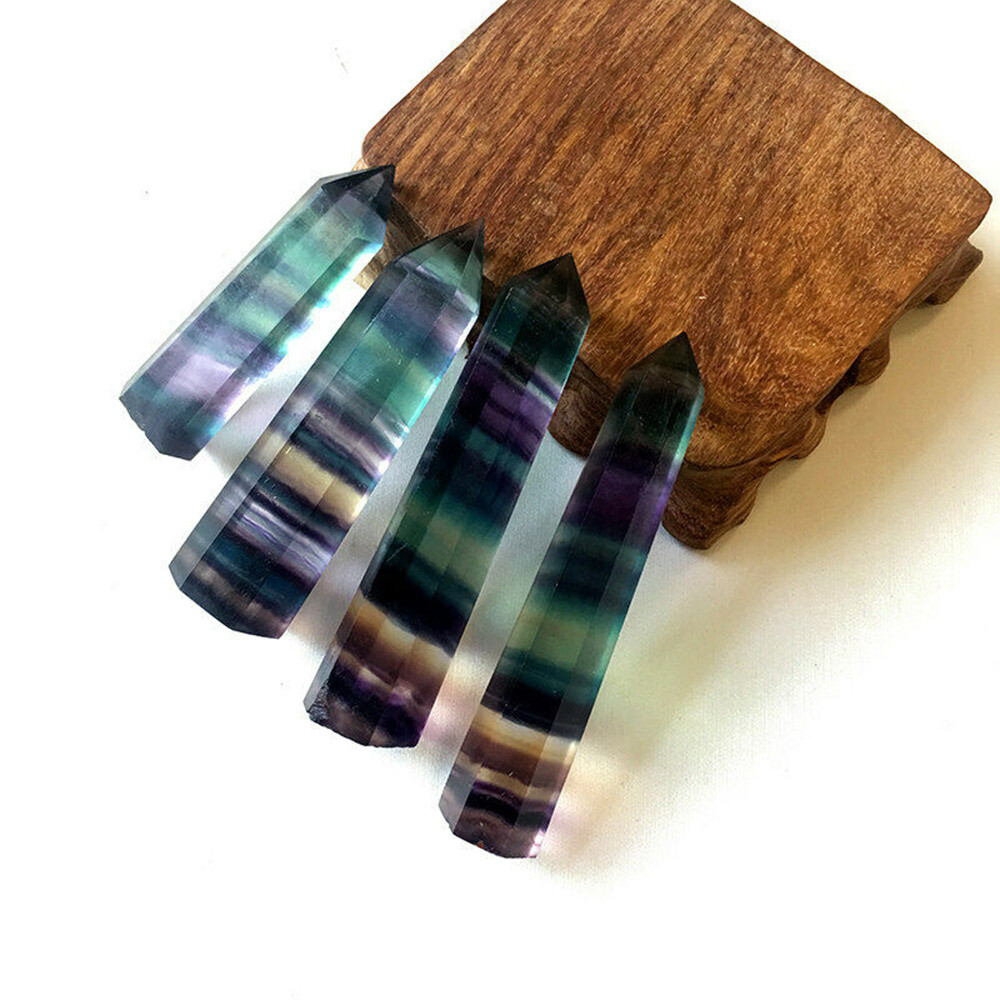 5X Natural Rock Fluorite Quartz Crystal Stone Point Healing Wand Obelisk BS40