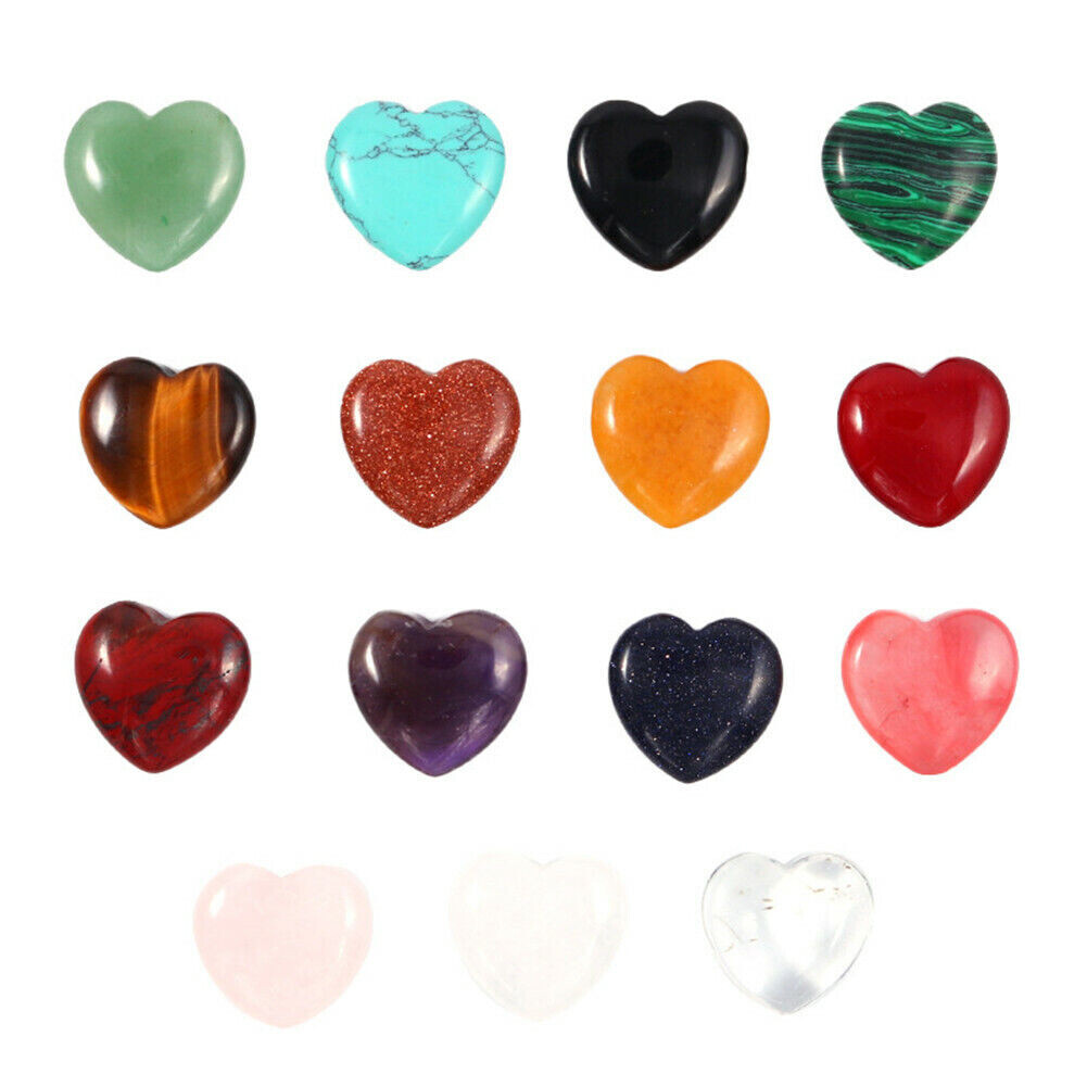 20PCS 20mm Natural Crystal Quartz Carved Heart shaped Healing Love Gemstone USA