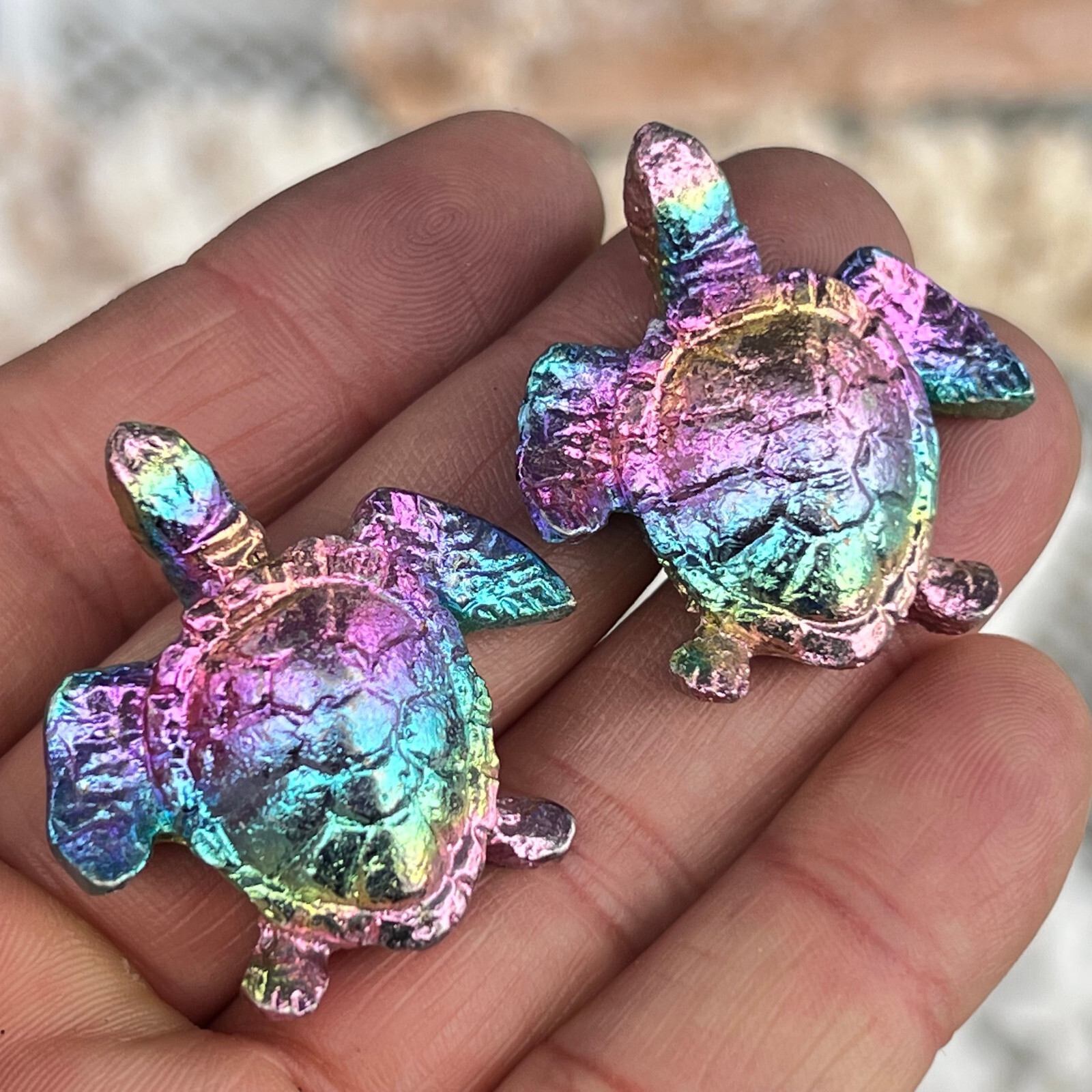 2 ” Natural Bismuth Quartz Hand Carved sea turtle Crystal Healing Reiki 1pc