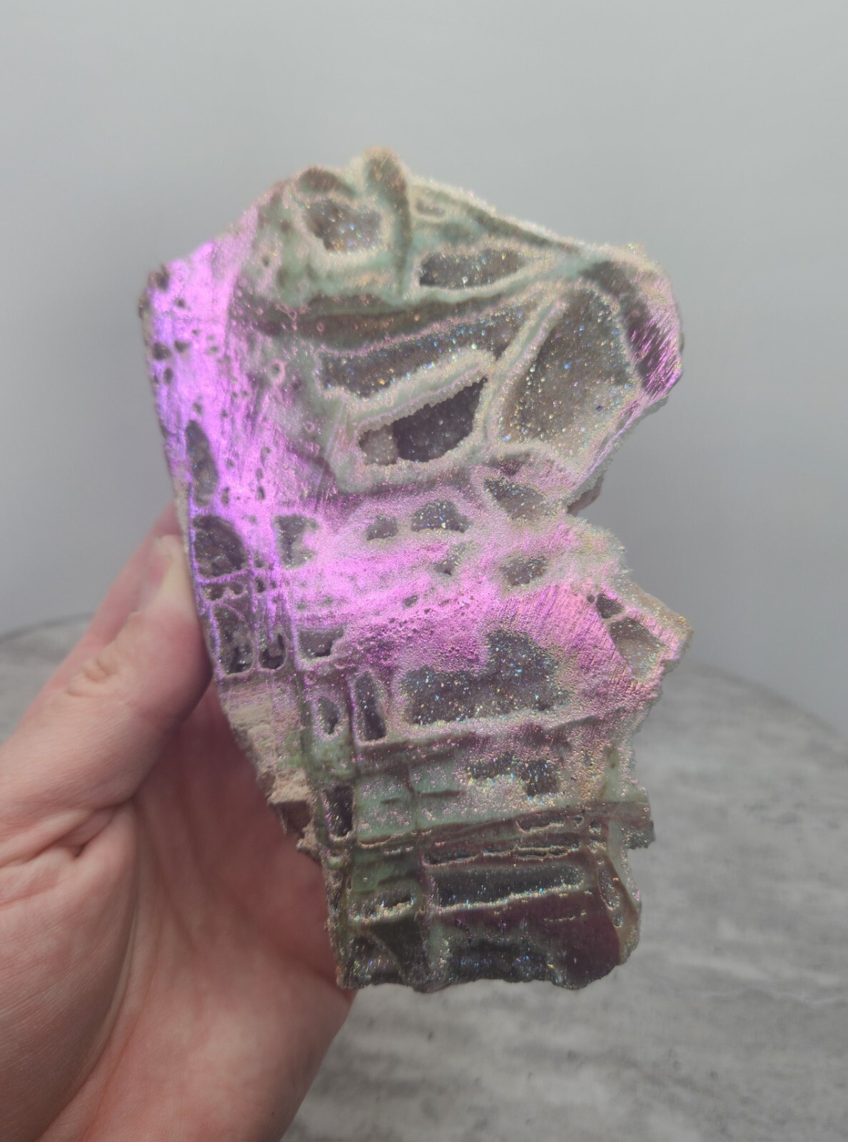 Colorful Angel Aura Rainbow Sphalerite Slab Druzy Natural Crystal w/ Coating #2