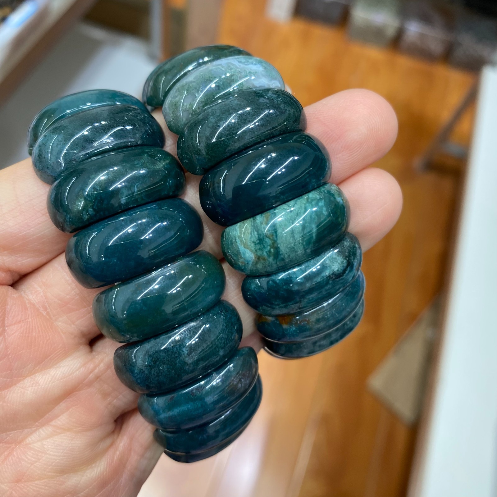 1pcs Natural Water grass agate Stretch Bracelet Handmade
