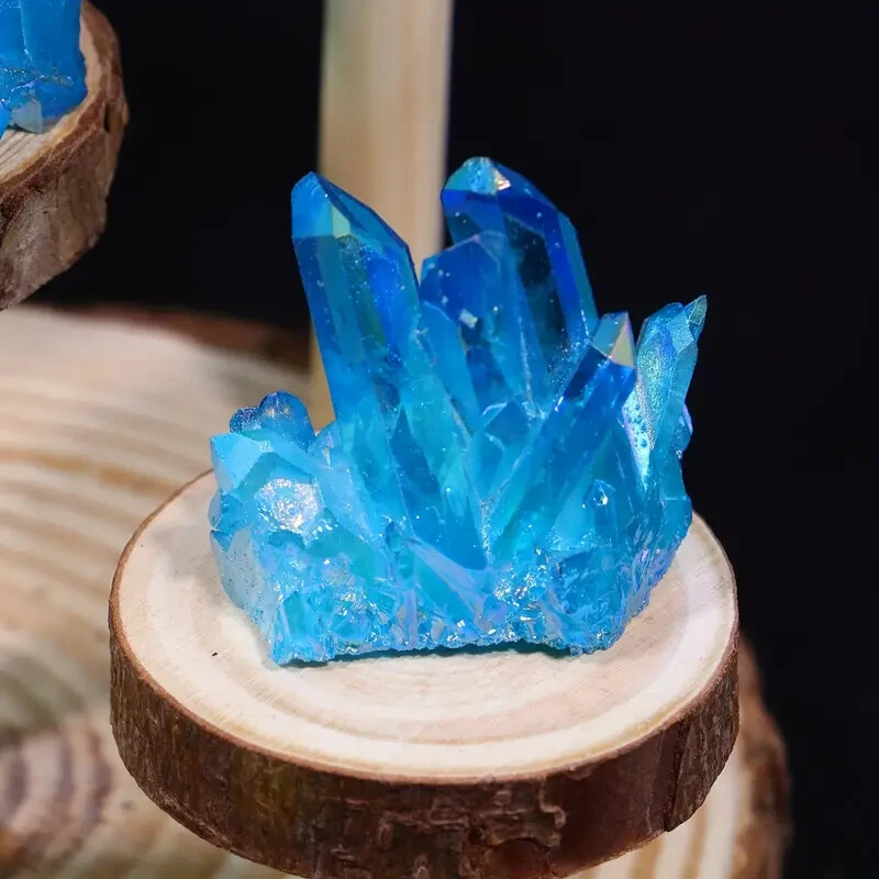 Aqua Aura Blue Quartz Titanium Cluster Mineral Specimen Healing Crystal 80-110g