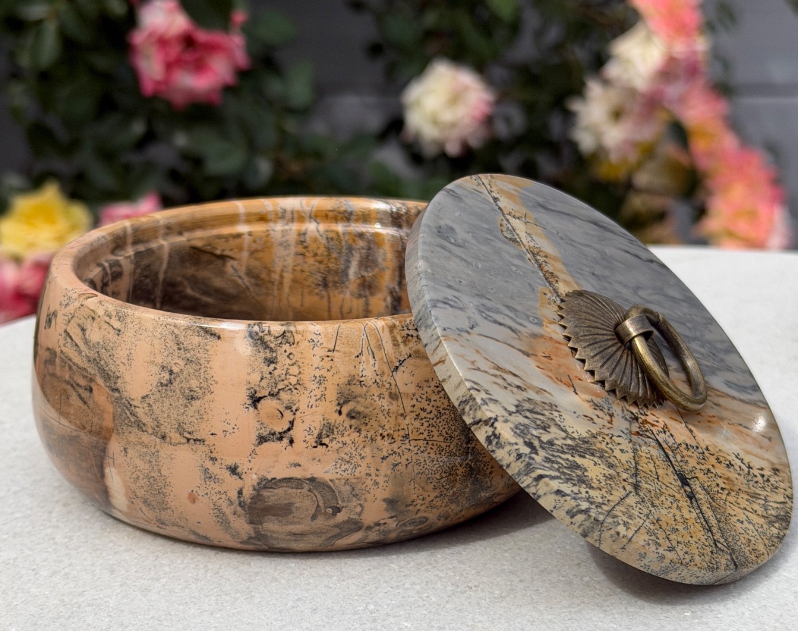 Wholesale Lot 3 Pcs Natural Picture Jasper Bowl With Lid Crystal Healing