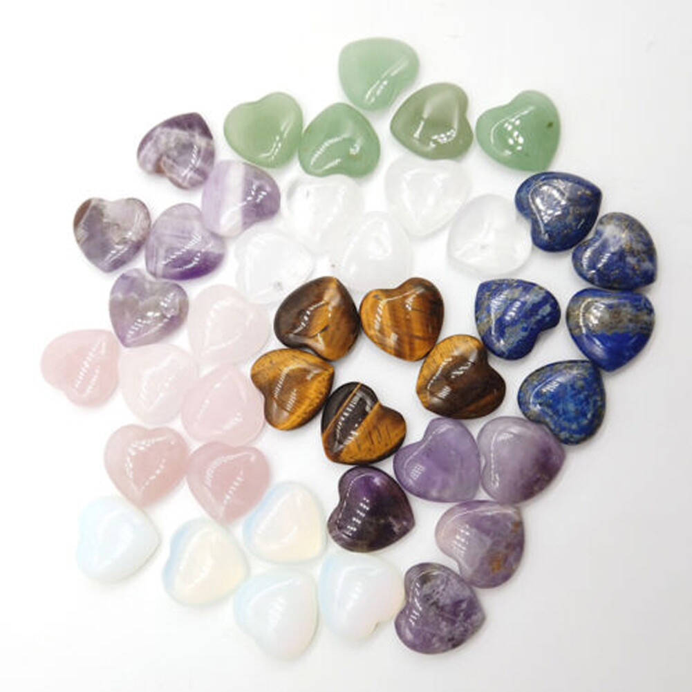 20PCS 20mm Natural Crystal Quartz Carved Heart shaped Healing Love Gemstone USA