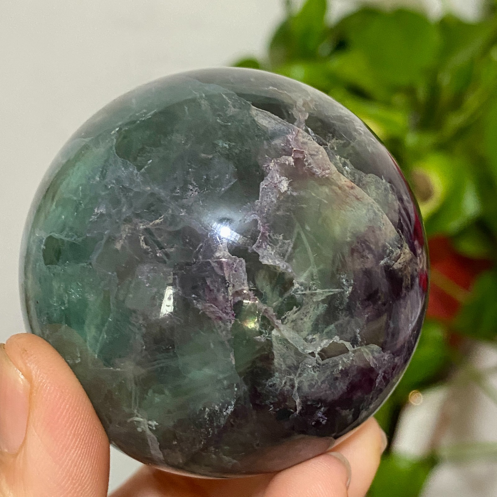 410g Natural fluorite ball quartz crystal Sphere Reiki energy healing