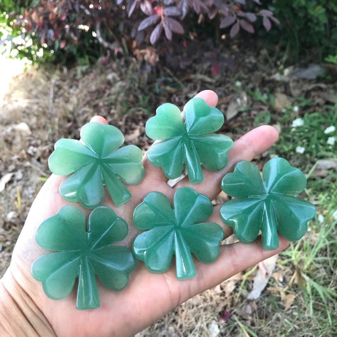 3PC Natural Aventurine Carved Clover Quartz Crystal pendant Reiki Healing 2″