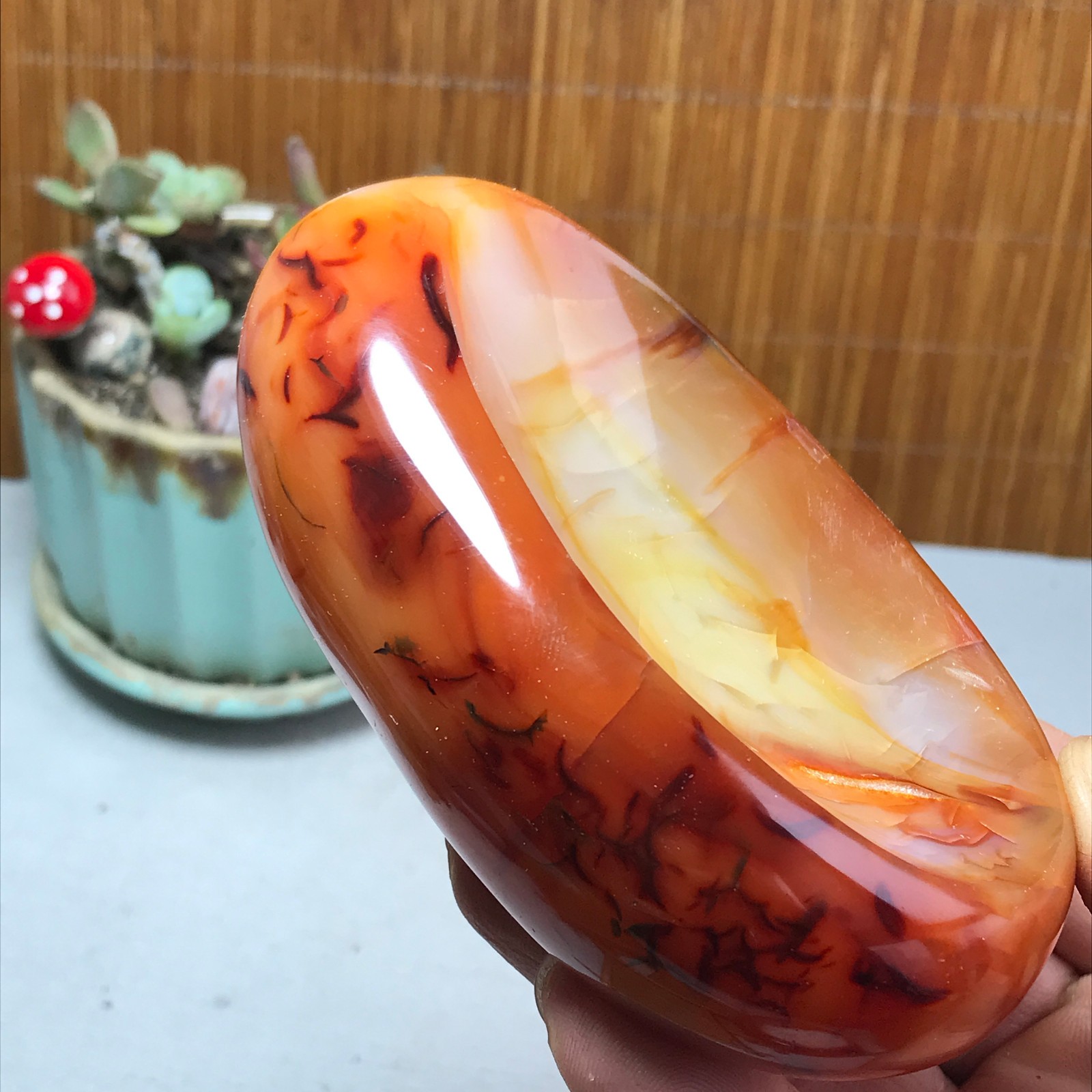 105-65-28mm Rare NATURAL red agate ashtray Hand polishing Crystal specimen A4319