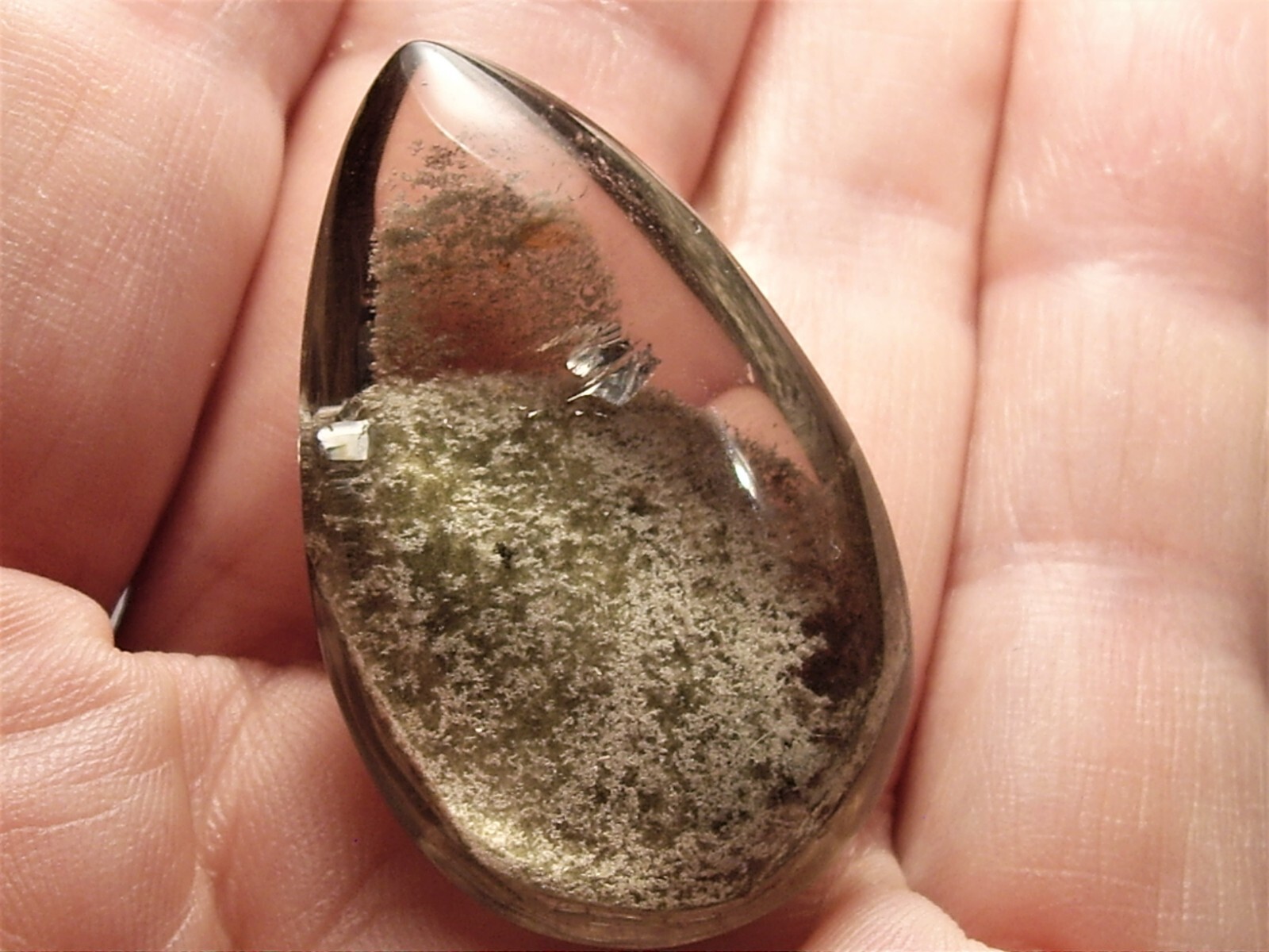 Scenic Quartz Polished Teardrop Crystal w/ Unknown Squiggly Inclusions