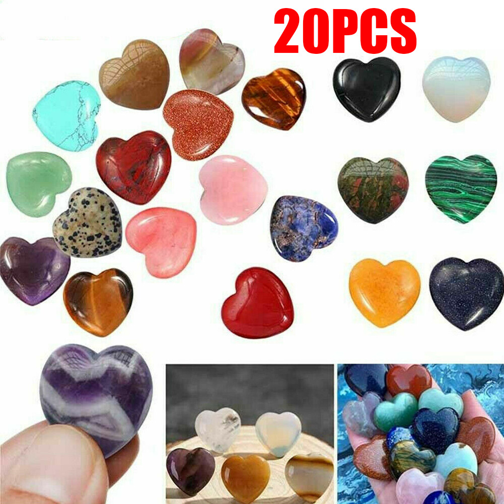 20PCS 20mm Natural Crystal Quartz Carved Heart shaped Healing Love Gemstone USA
