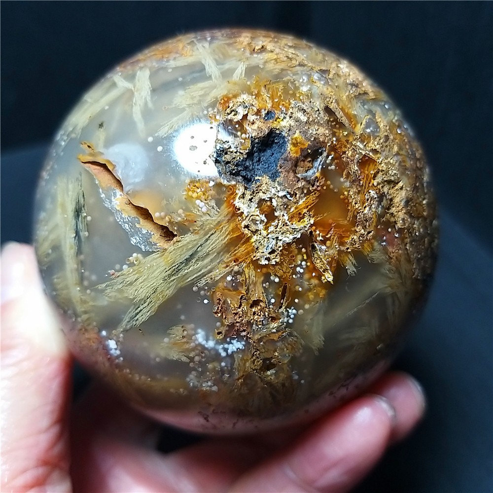 497.5G Natural Beautiful Golden Hair Rutilated Agate Crystal Sphere Healing C838
