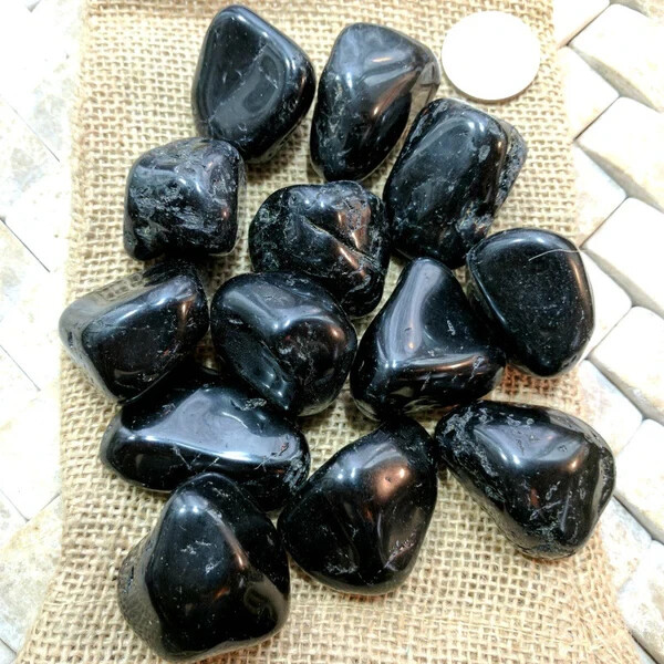 2025NEWFIND 3pcs Large Tumbled Black Tourmaline 5cm Healing Home Decor Gift