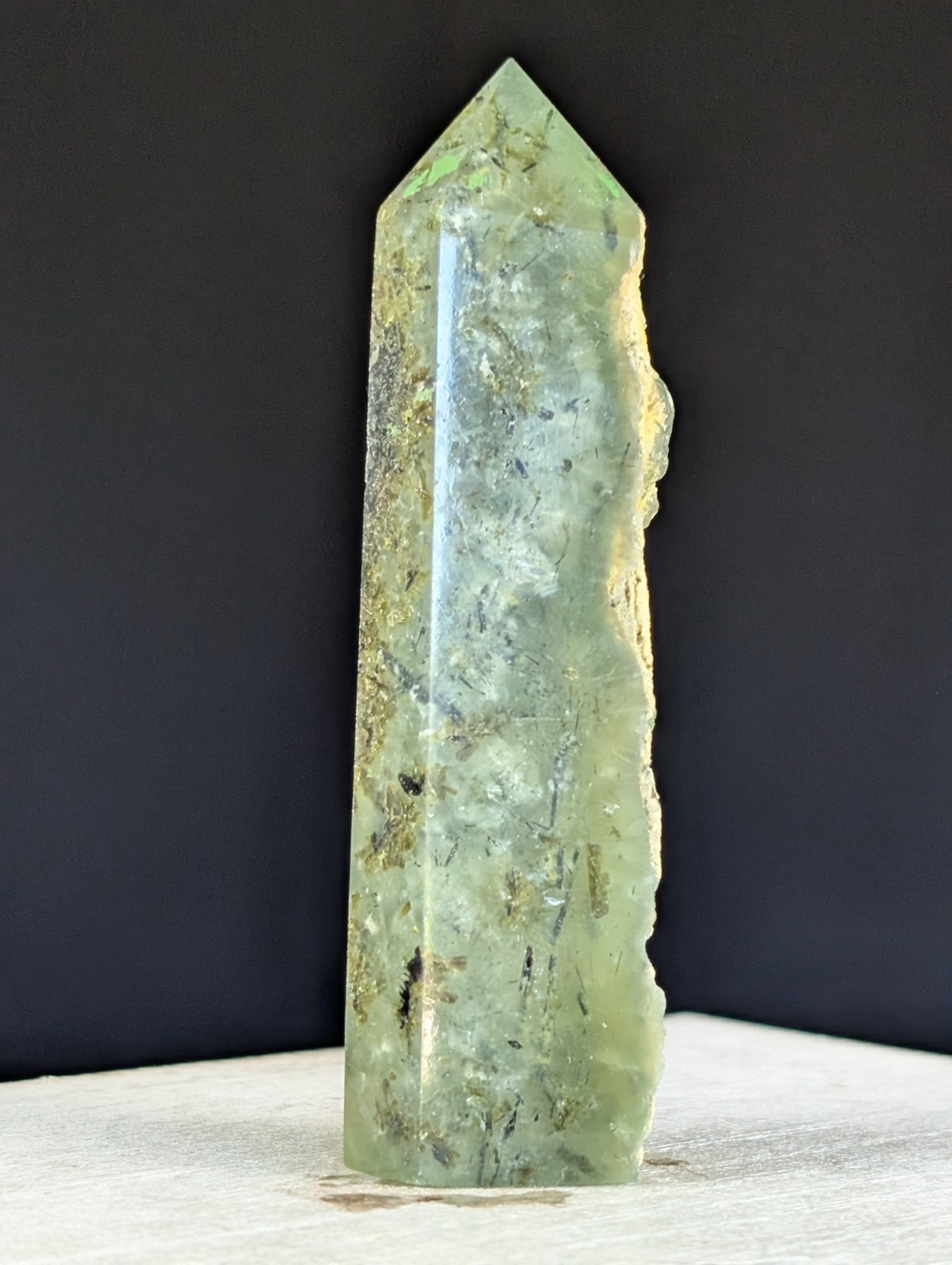 Prehnite Tower Point Crystal Raw Side Gemstone Chakra Wand