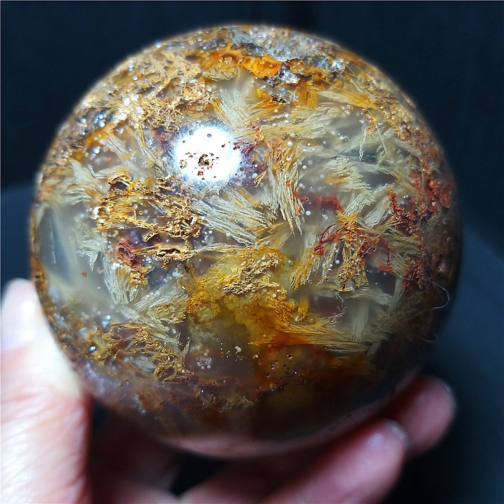 497.5G Natural Beautiful Golden Hair Rutilated Agate Crystal Sphere Healing C838