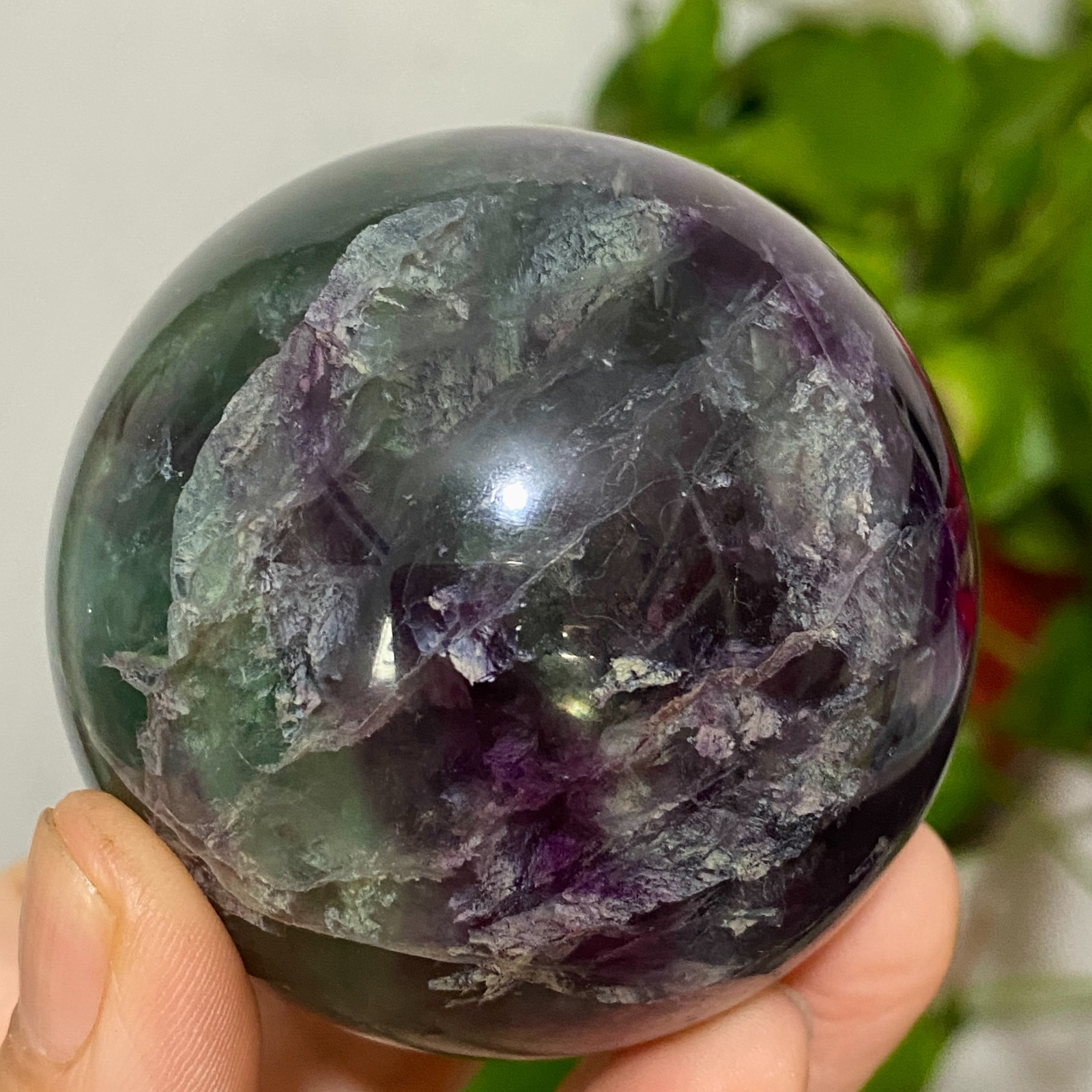 410g Natural fluorite ball quartz crystal Sphere Reiki energy healing