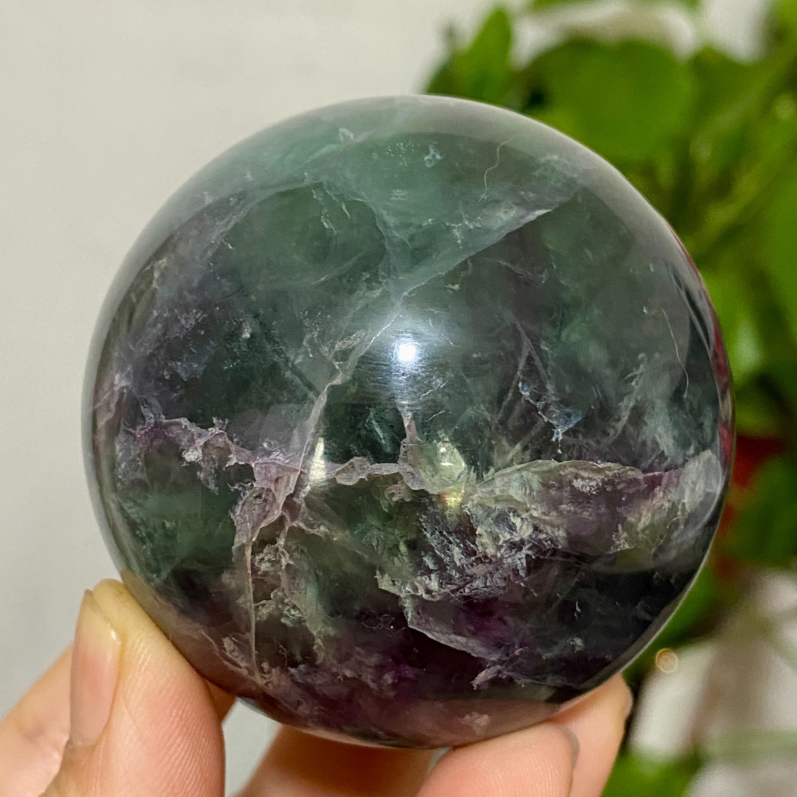 410g Natural fluorite ball quartz crystal Sphere Reiki energy healing